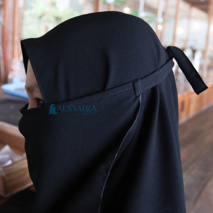Alsyahra Exclusive Set Khimar Cadar Tali Kids Non Pad Jetblack