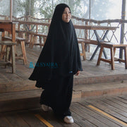 Alsyahra Exclusive Set Khimar Cadar Tali Kids Non Pad Jetblack