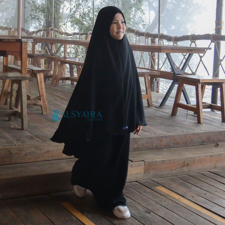 Alsyahra Exclusive Set Khimar Cadar Tali Kids Non Pad Jetblack