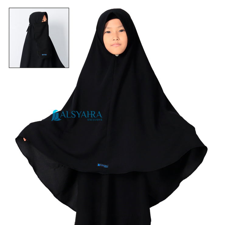 Alsyahra Exclusive Set Khimar Cadar Tali Kids Pad Jetblack