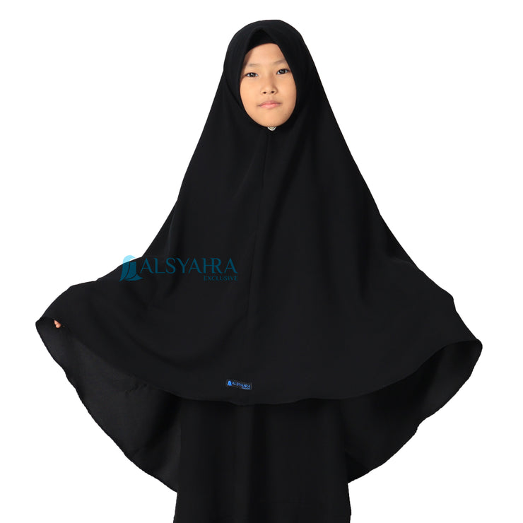 Alsyahra Exclusive Set Khimar Cadar Tali Kids Pad Jetblack