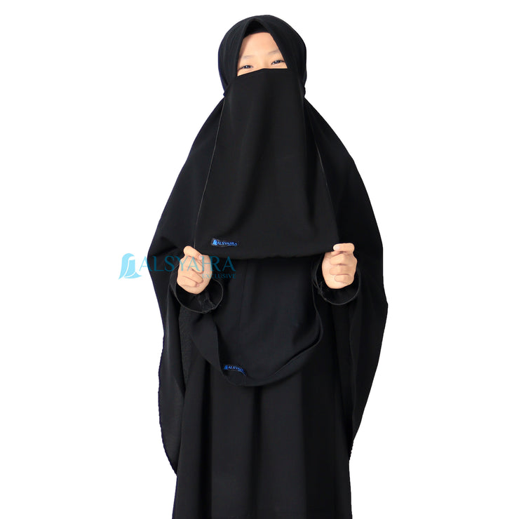 Alsyahra Exclusive Set Khimar Cadar Tali Kids Pad Jetblack