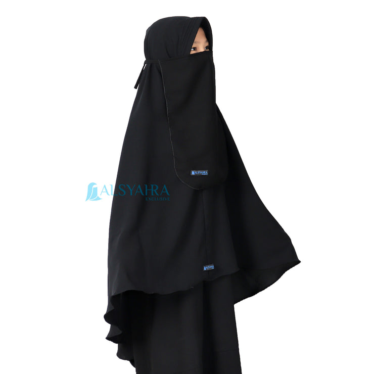 Alsyahra Exclusive Set Khimar Cadar Tali Kids Pad Jetblack