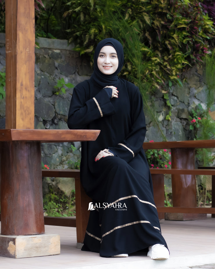 Abaya Gamis Syari Mecca Jetblack Alsyahra Exclusive