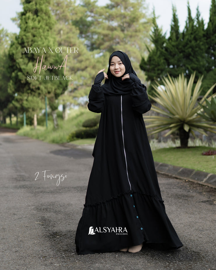 Alsyahra Exclusive Gamis Abaya Outer Hawwa Multifungsi Jetblack