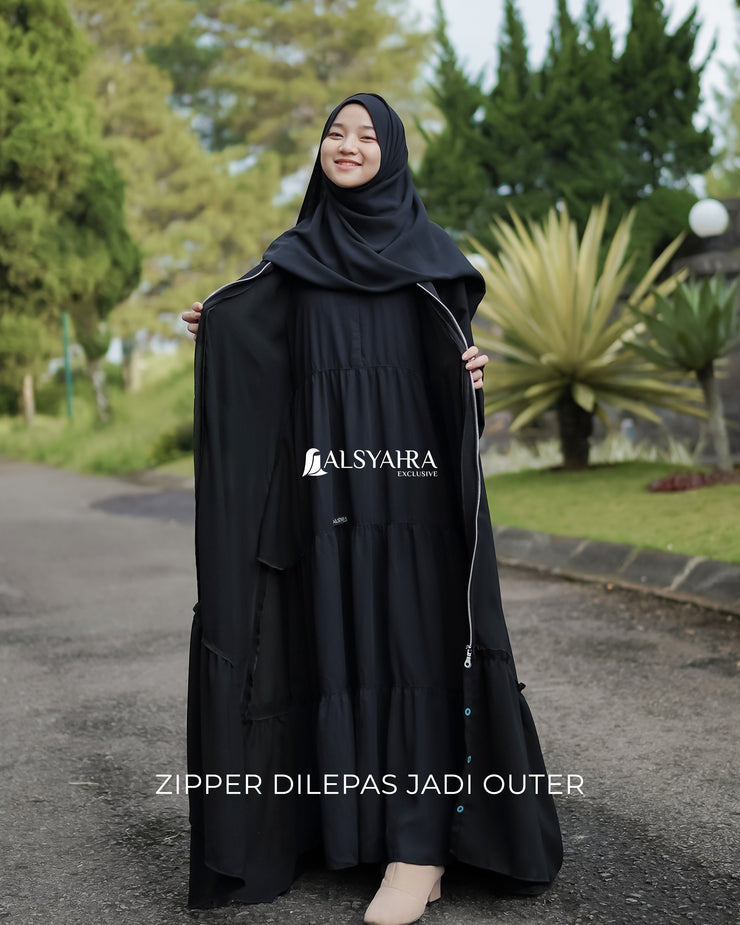 Alsyahra Exclusive Gamis Abaya Outer Hawwa Multifungsi Jetblack
