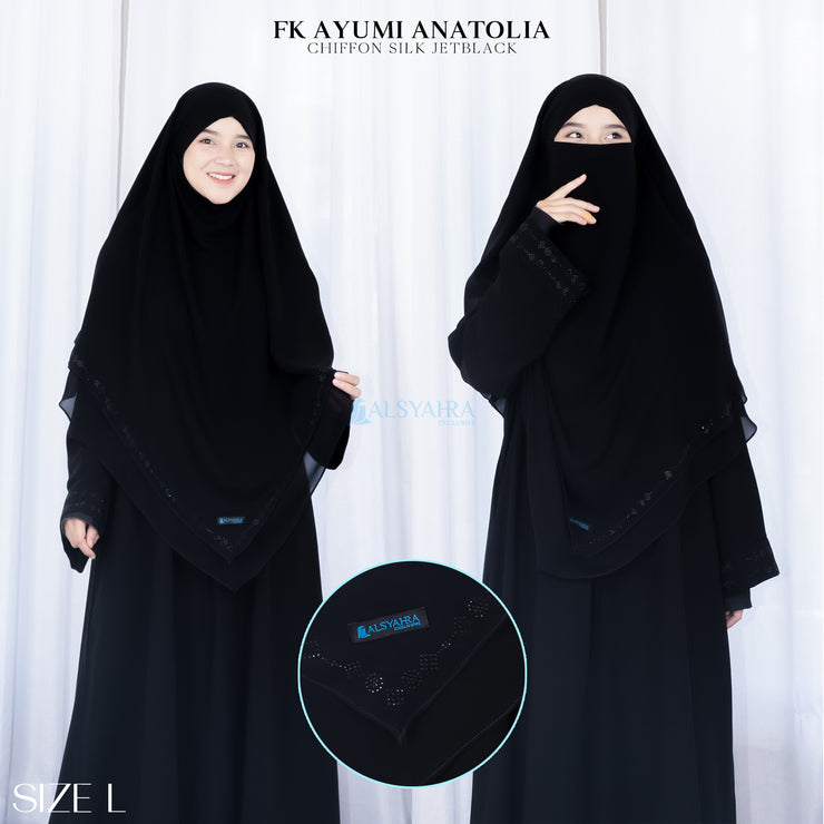 French Khimar Ayumi Anatolia Size L Sifon Silk Jetblack by Alsyahra Exclusive
