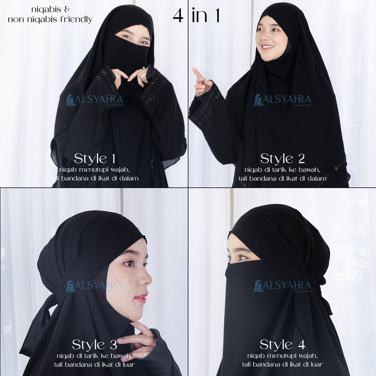 French Khimar Ayumi Anatolia Size L Sifon Silk Jetblack by Alsyahra Exclusive