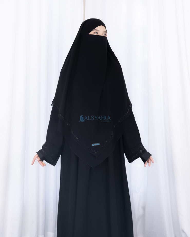 French Khimar Ayumi Anatolia Size L Sifon Silk Jetblack by Alsyahra Exclusive