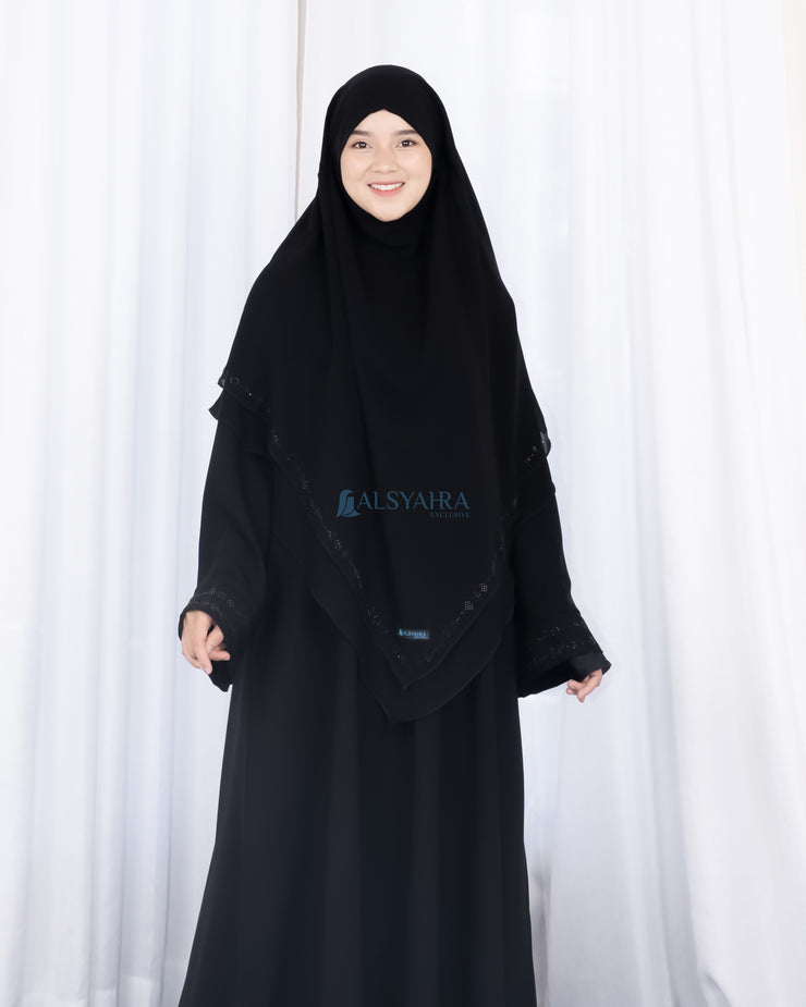 French Khimar Ayumi Anatolia Size L Sifon Silk Jetblack by Alsyahra Exclusive