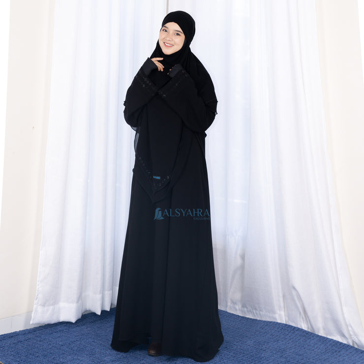 French Khimar Ayumi Anatolia Size L Sifon Silk Jetblack by Alsyahra Exclusive