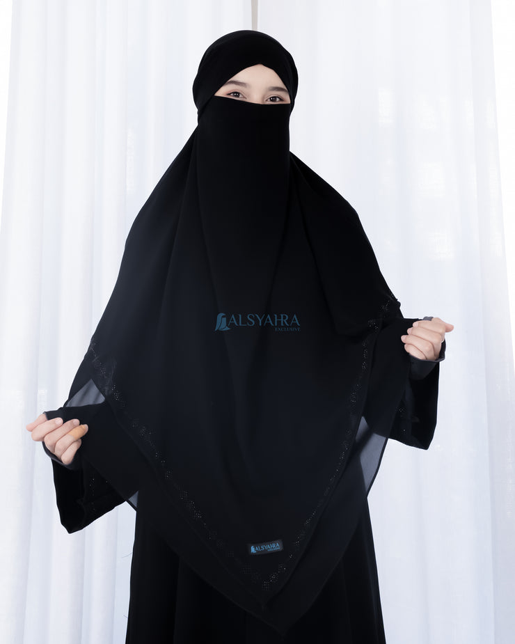 French Khimar Ayumi Anatolia Size L Sifon Silk Jetblack by Alsyahra Exclusive
