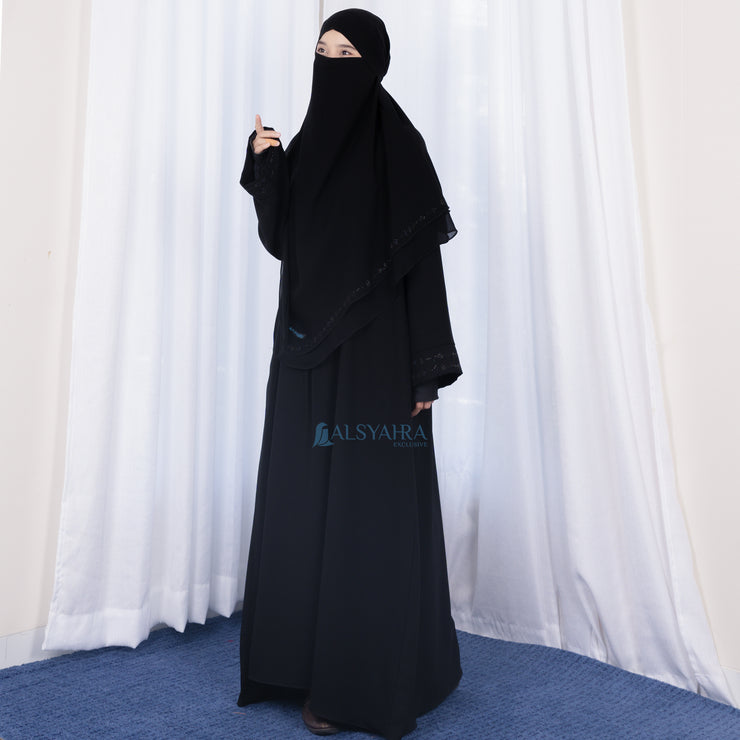 French Khimar Ayumi Anatolia Size L Sifon Silk Jetblack by Alsyahra Exclusive