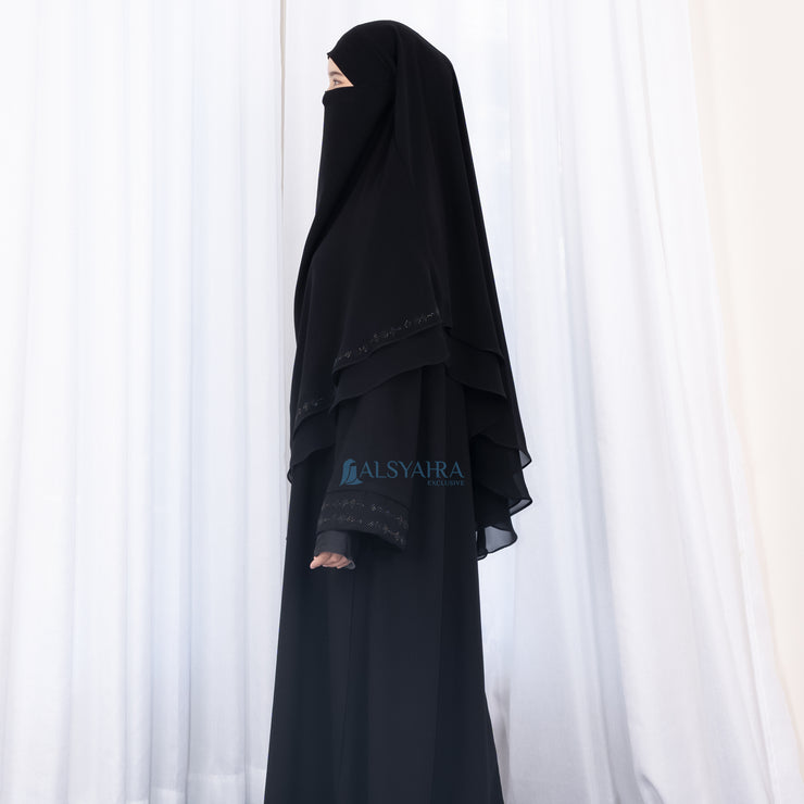 French Khimar Ayumi Anatolia Size L Sifon Silk Jetblack by Alsyahra Exclusive