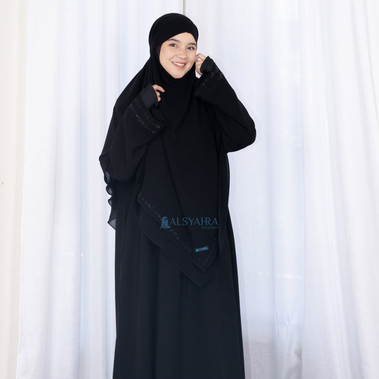 French Khimar Ayumi Anatolia Size L Sifon Silk Jetblack by Alsyahra Exclusive
