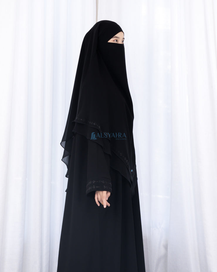 French Khimar Ayumi Anatolia Size L Sifon Silk Jetblack by Alsyahra Exclusive