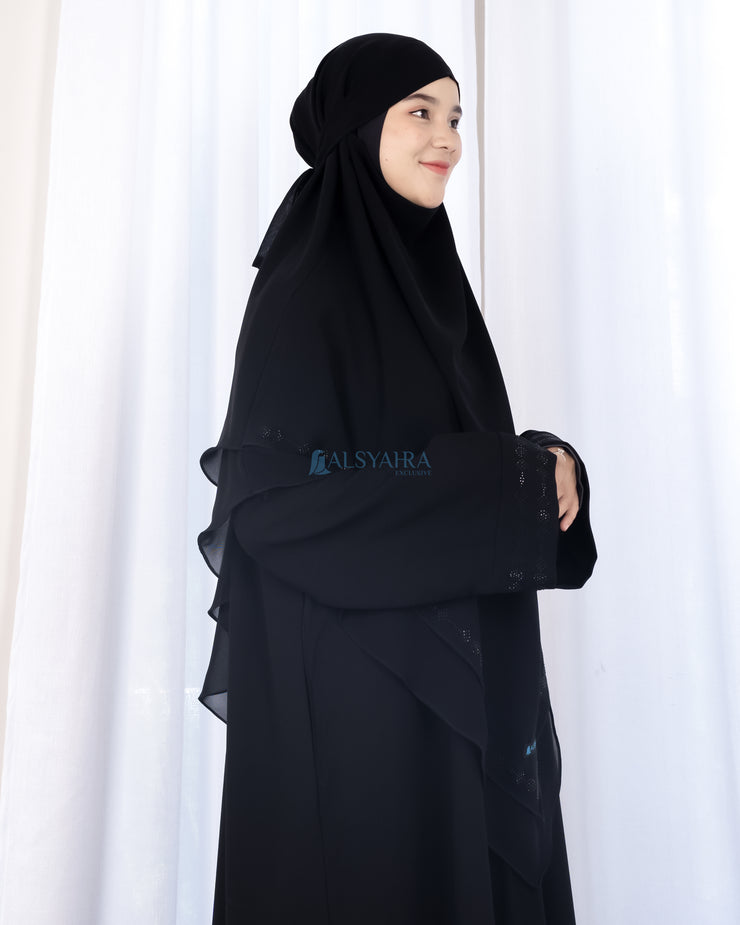 French Khimar Ayumi Anatolia Size L Sifon Silk Jetblack by Alsyahra Exclusive