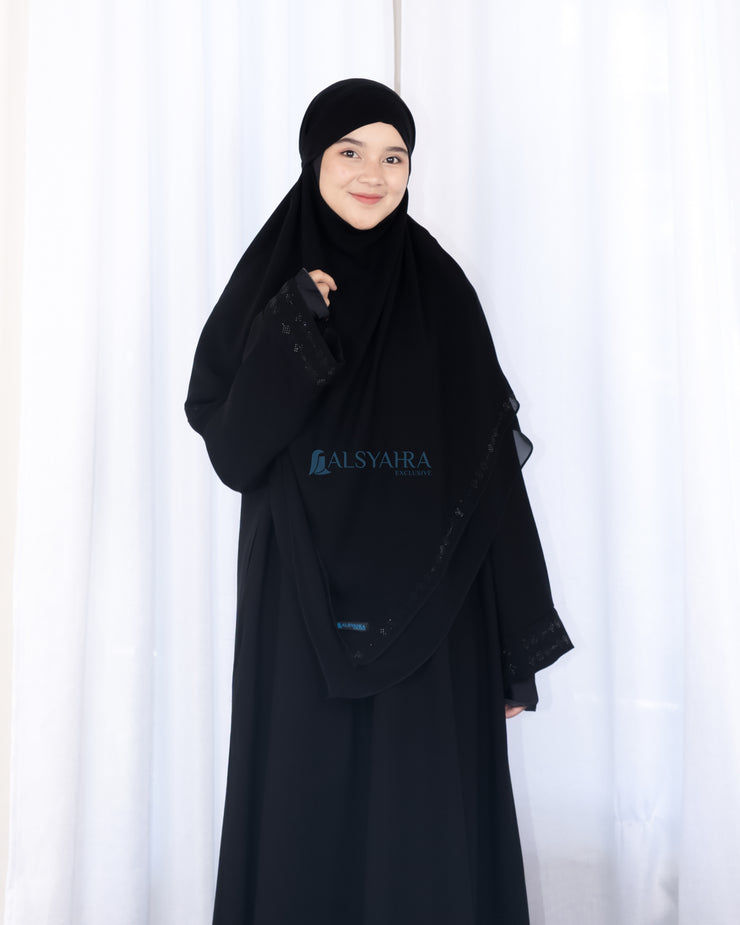 French Khimar Ayumi Anatolia Size L Sifon Silk Jetblack by Alsyahra Exclusive
