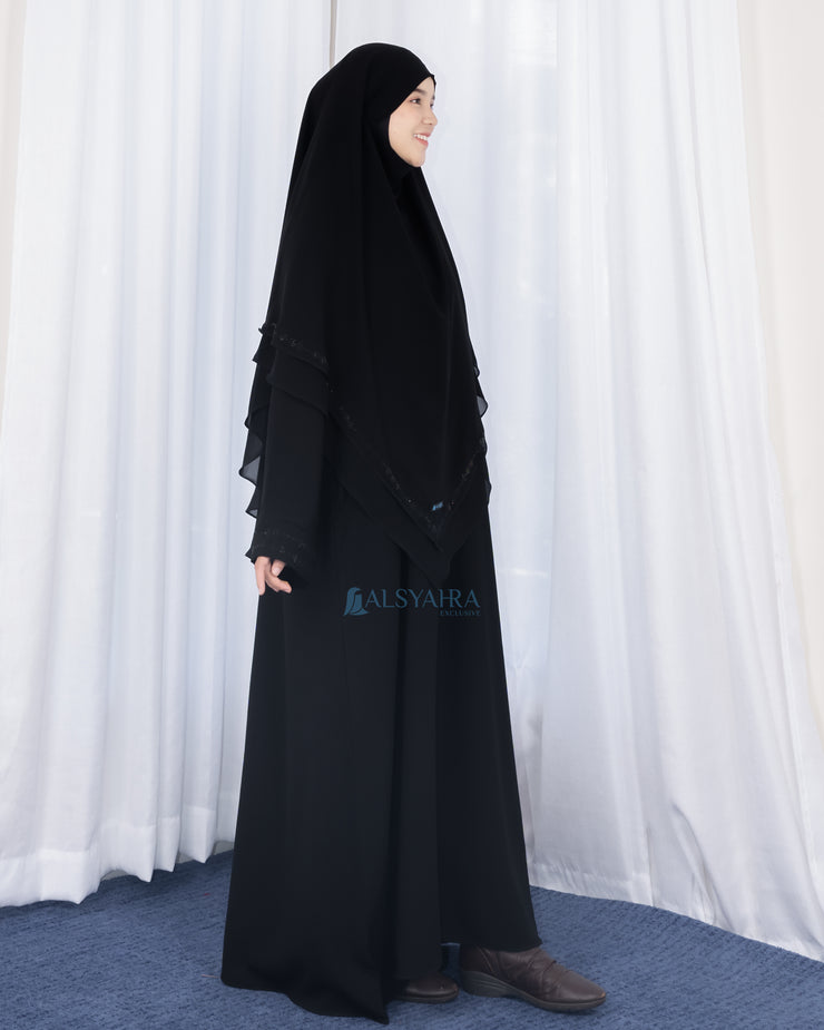 French Khimar Ayumi Anatolia Size L Sifon Silk Jetblack by Alsyahra Exclusive