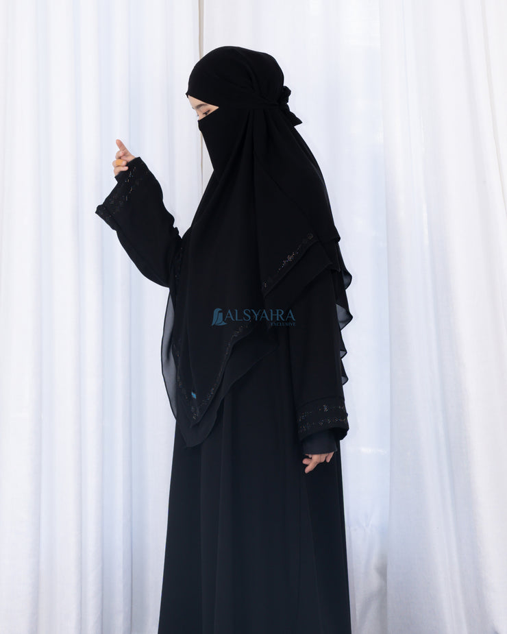 French Khimar Ayumi Anatolia Size L Sifon Silk Jetblack by Alsyahra Exclusive
