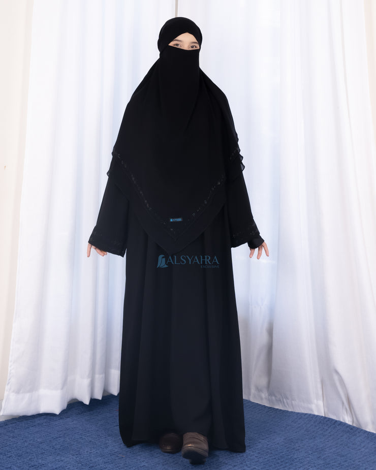 French Khimar Ayumi Anatolia Size L Sifon Silk Jetblack by Alsyahra Exclusive