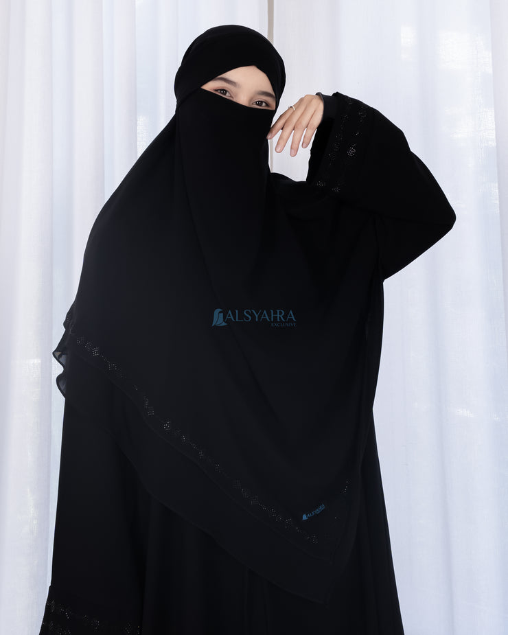 French Khimar Ayumi Anatolia Size L Sifon Silk Jetblack by Alsyahra Exclusive