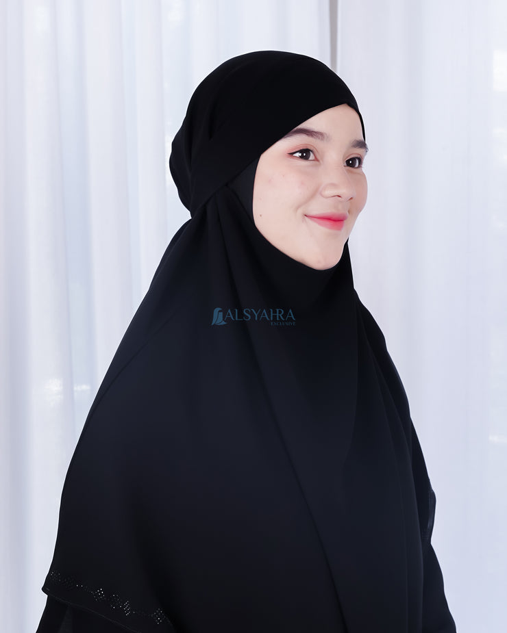 French Khimar Ayumi Anatolia Size L Sifon Silk Jetblack by Alsyahra Exclusive