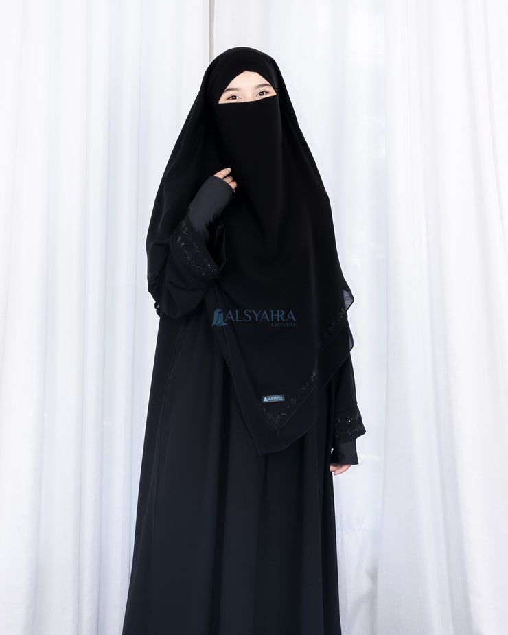 French Khimar Ayumi Anatolia Size L Sifon Silk Jetblack by Alsyahra Exclusive