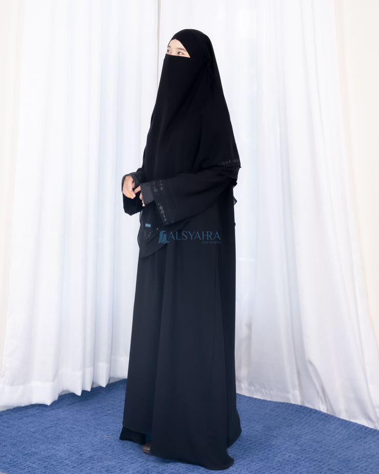 French Khimar Ayumi Anatolia Size L Sifon Silk Jetblack by Alsyahra Exclusive
