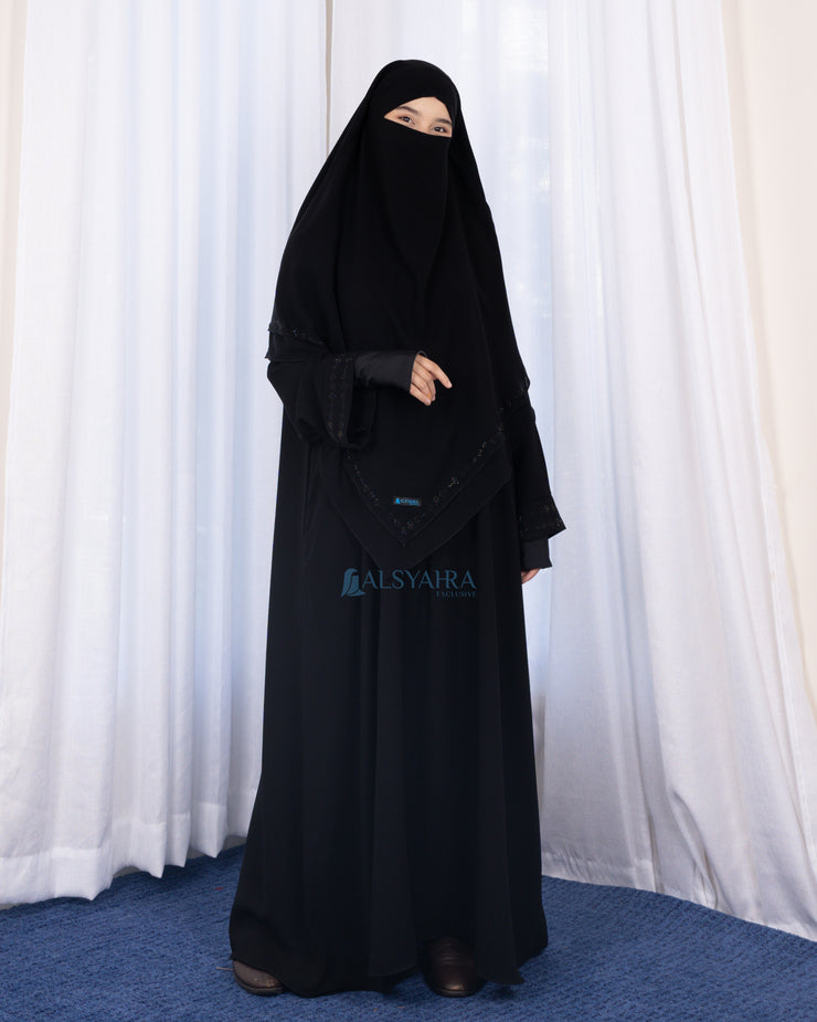 French Khimar Ayumi Anatolia Size L Sifon Silk Jetblack by Alsyahra Exclusive
