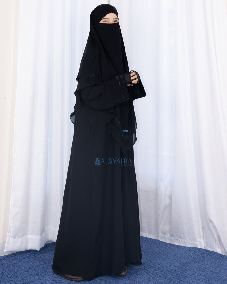 French Khimar Ayumi Anatolia Size L Sifon Silk Jetblack by Alsyahra Exclusive