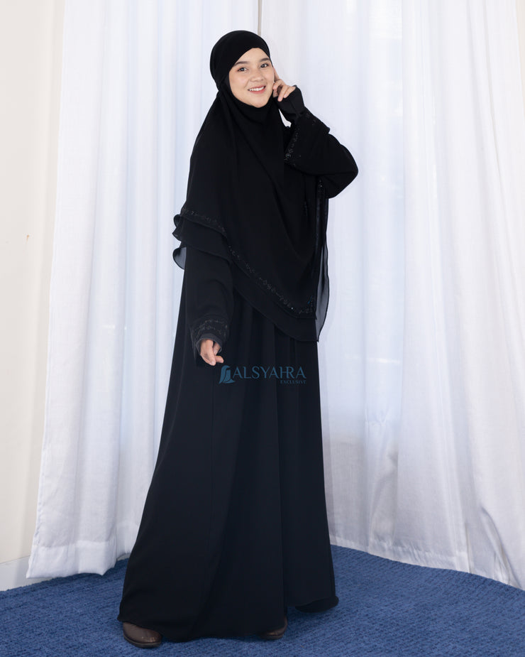 French Khimar Ayumi Anatolia Size L Sifon Silk Jetblack by Alsyahra Exclusive
