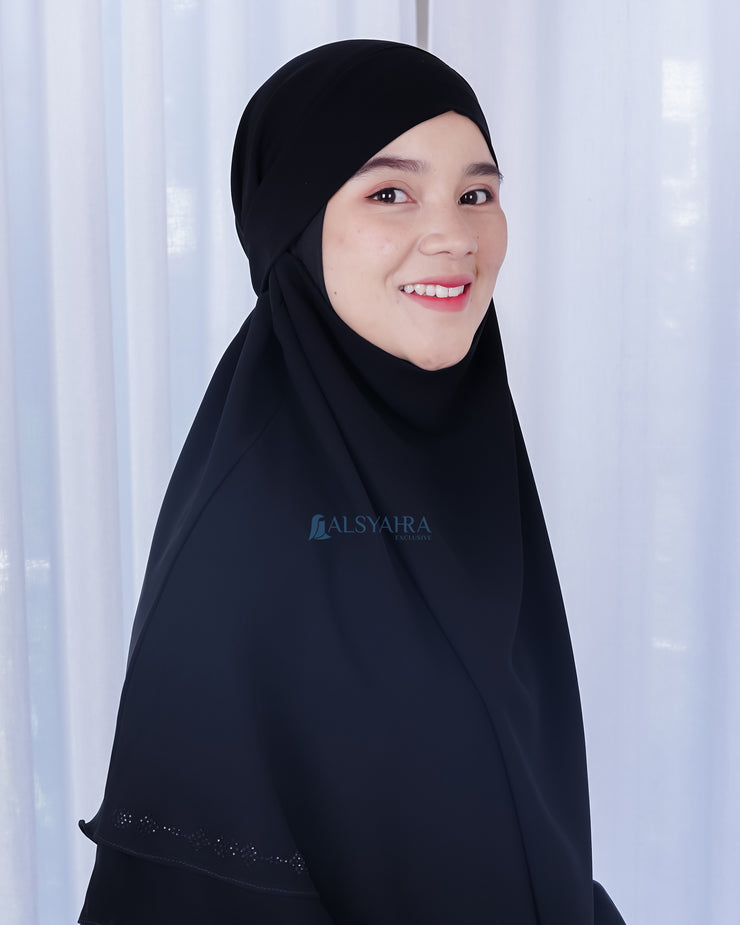 French Khimar Ayumi Anatolia Size L Sifon Silk Jetblack by Alsyahra Exclusive