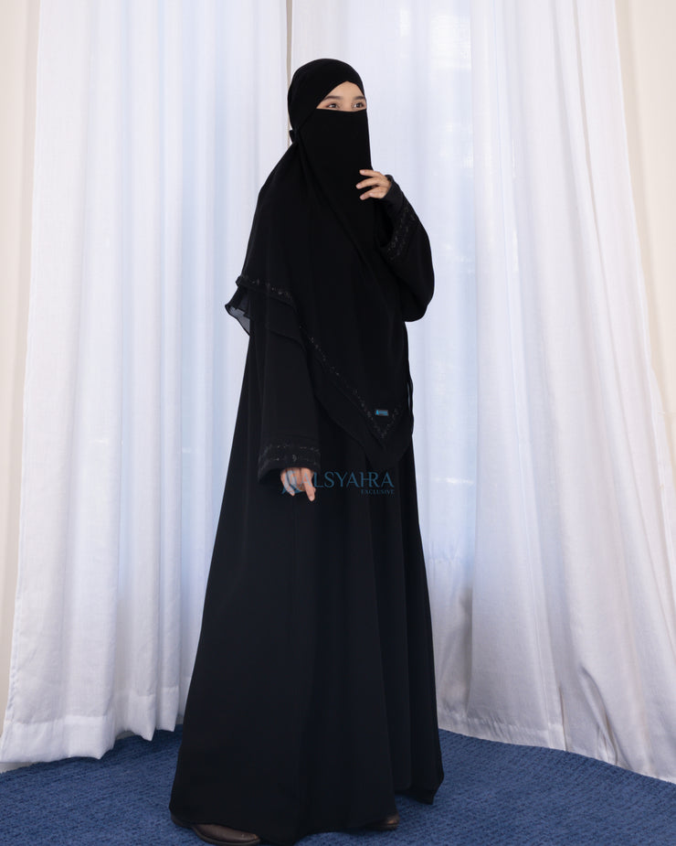 French Khimar Ayumi Anatolia Size L Sifon Silk Jetblack by Alsyahra Exclusive