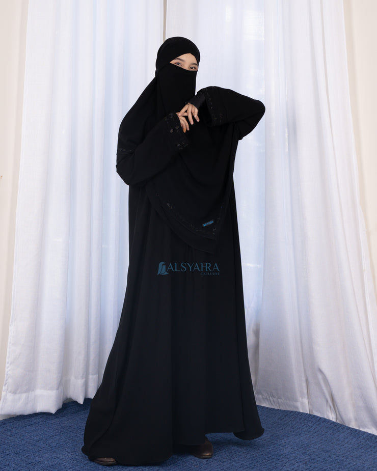 French Khimar Ayumi Anatolia Size L Sifon Silk Jetblack by Alsyahra Exclusive
