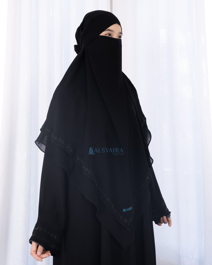 French Khimar Ayumi Anatolia Size L Sifon Silk Jetblack by Alsyahra Exclusive