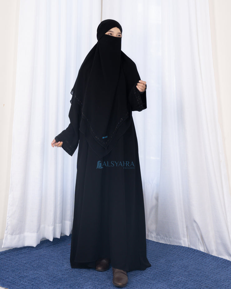 French Khimar Ayumi Anatolia Size L Sifon Silk Jetblack by Alsyahra Exclusive