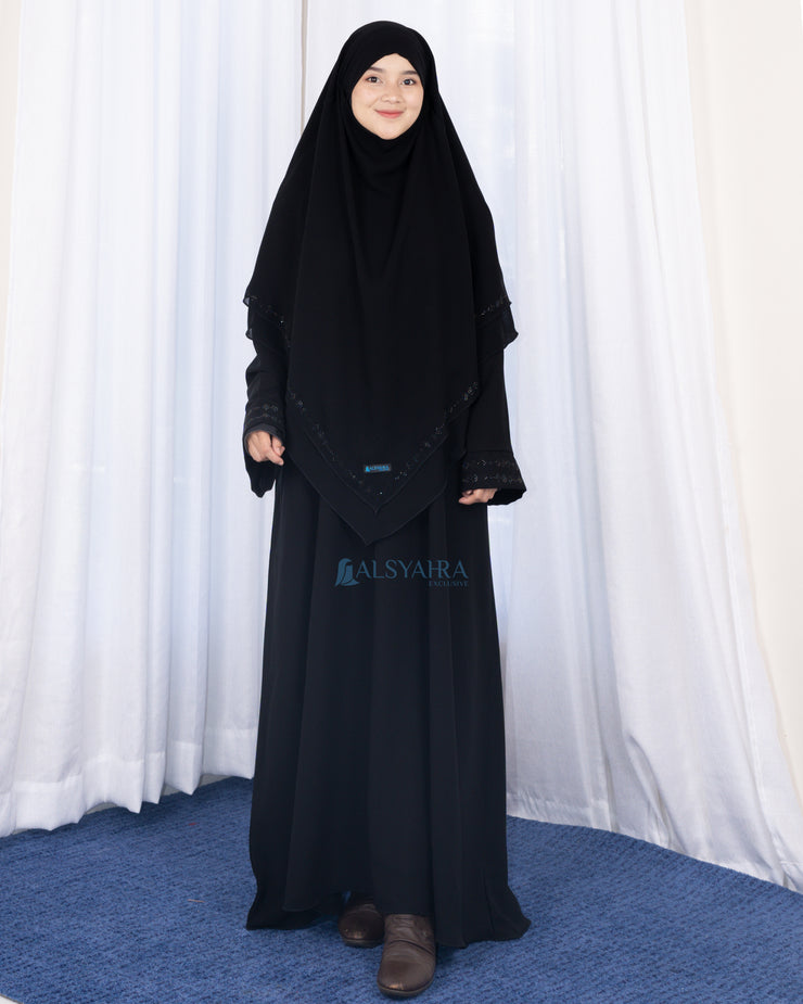 French Khimar Ayumi Anatolia Size L Sifon Silk Jetblack by Alsyahra Exclusive