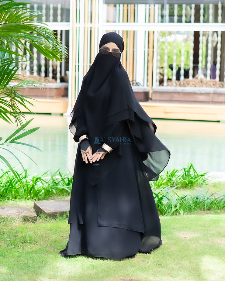French Khimar Ayumi Size XL Sifon Jetblack by Alsyahra Exclusive