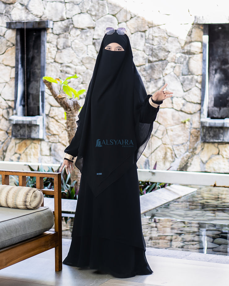 French Khimar Ayumi Size XL Sifon Jetblack by Alsyahra Exclusive