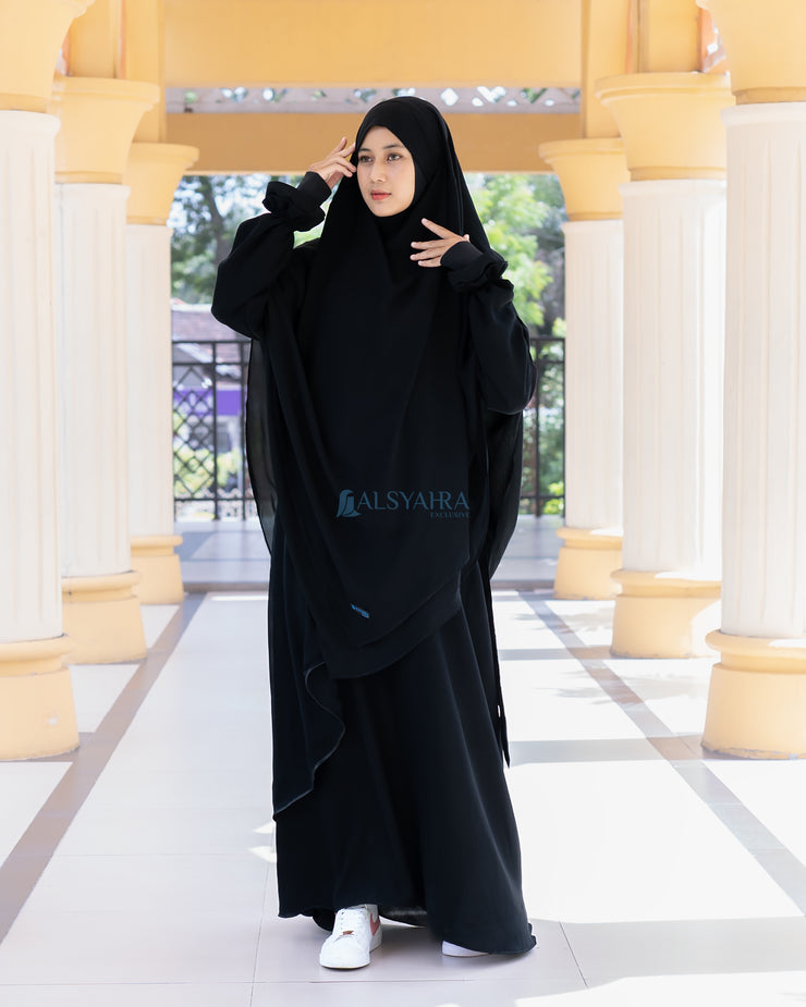 French Khimar Ayumi Size XL Sifon Jetblack by Alsyahra Exclusive