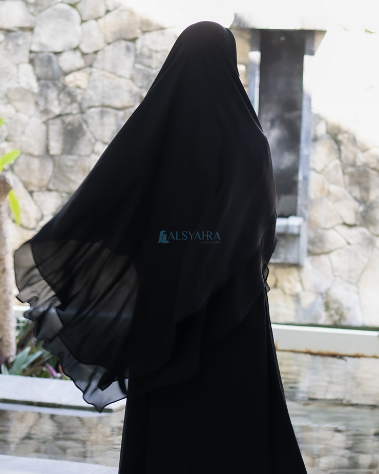 French Khimar Ayumi Size XL Sifon Jetblack by Alsyahra Exclusive