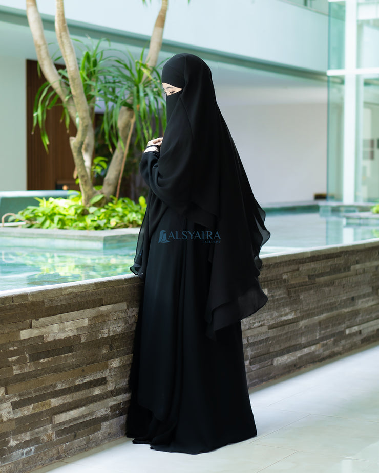 French Khimar Ayumi Size XL Sifon Jetblack by Alsyahra Exclusive