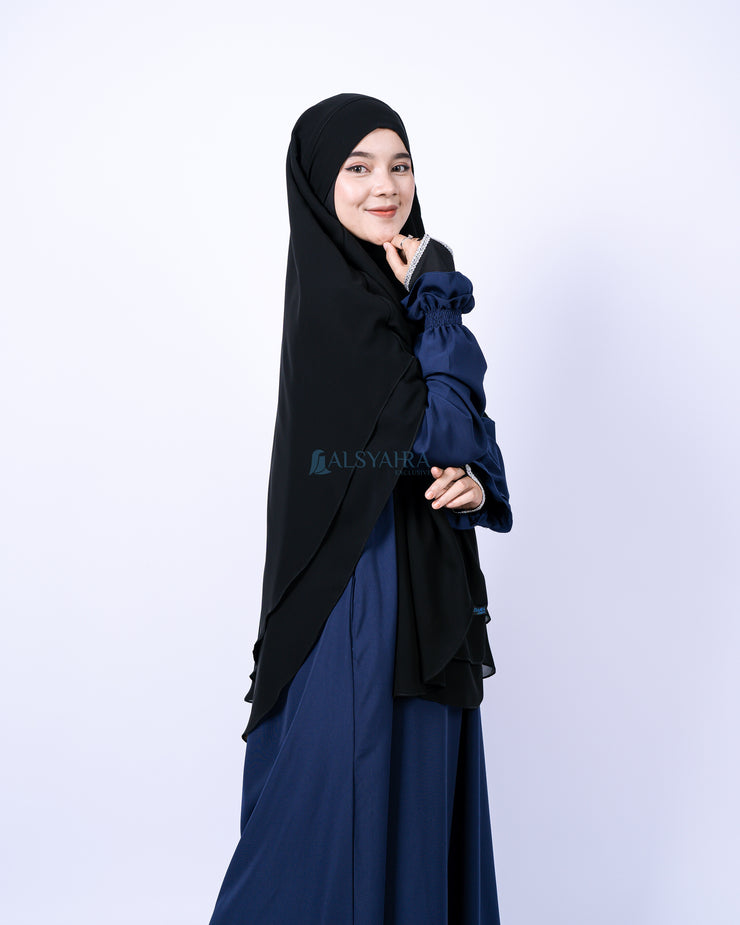French Khimar Handless Fatimah Sifon Silk Jetblack 2 Layer Alsyahra Exclusive L