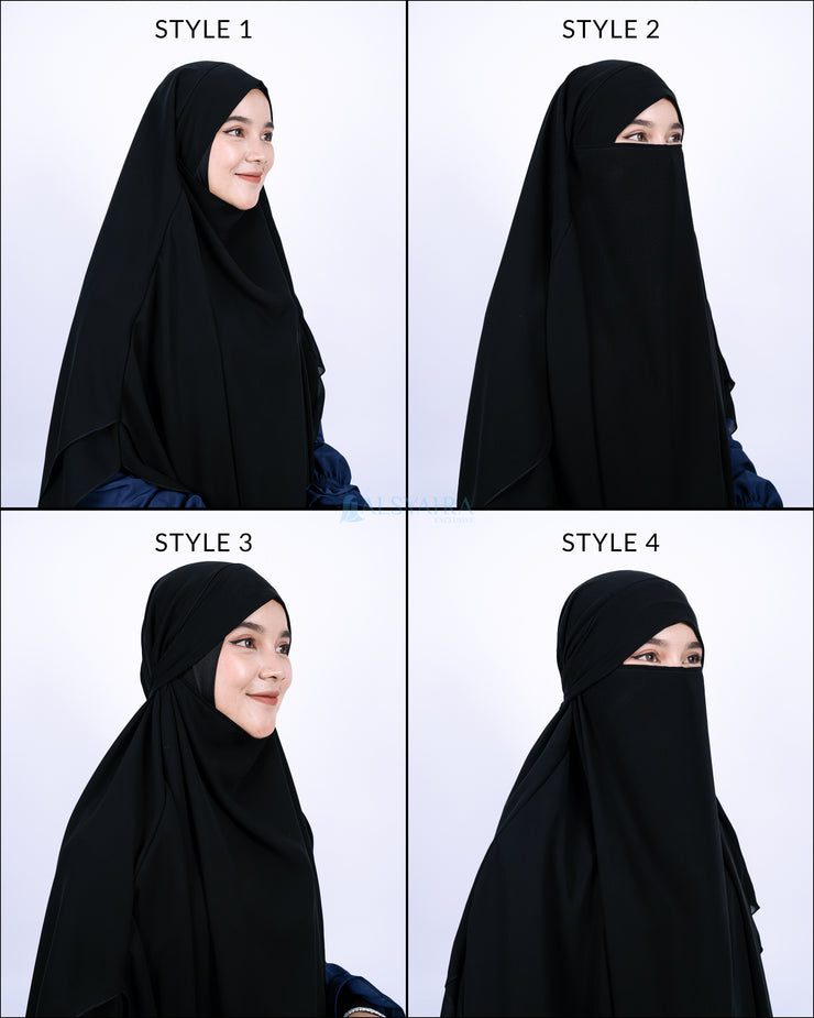 French Khimar Handless Fatimah Sifon Silk Jetblack 2 Layer Alsyahra Exclusive L