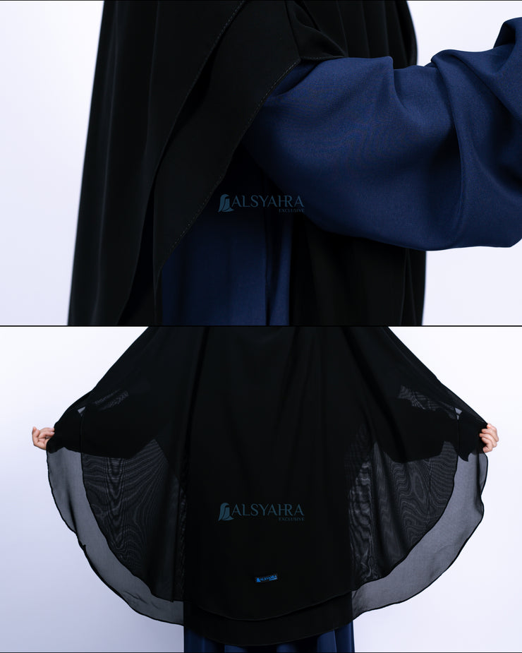 French Khimar Handless Fatimah Sifon Silk Jetblack 2 Layer Alsyahra Exclusive L