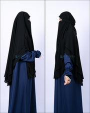French Khimar Handless Fatimah Sifon Silk Jetblack 2 Layer Alsyahra Exclusive L