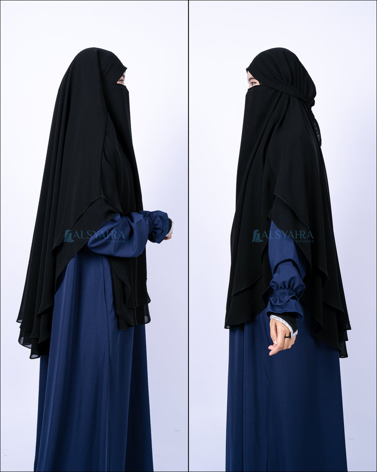 French Khimar Handless Fatimah Sifon Silk Jetblack 2 Layer Alsyahra Exclusive L