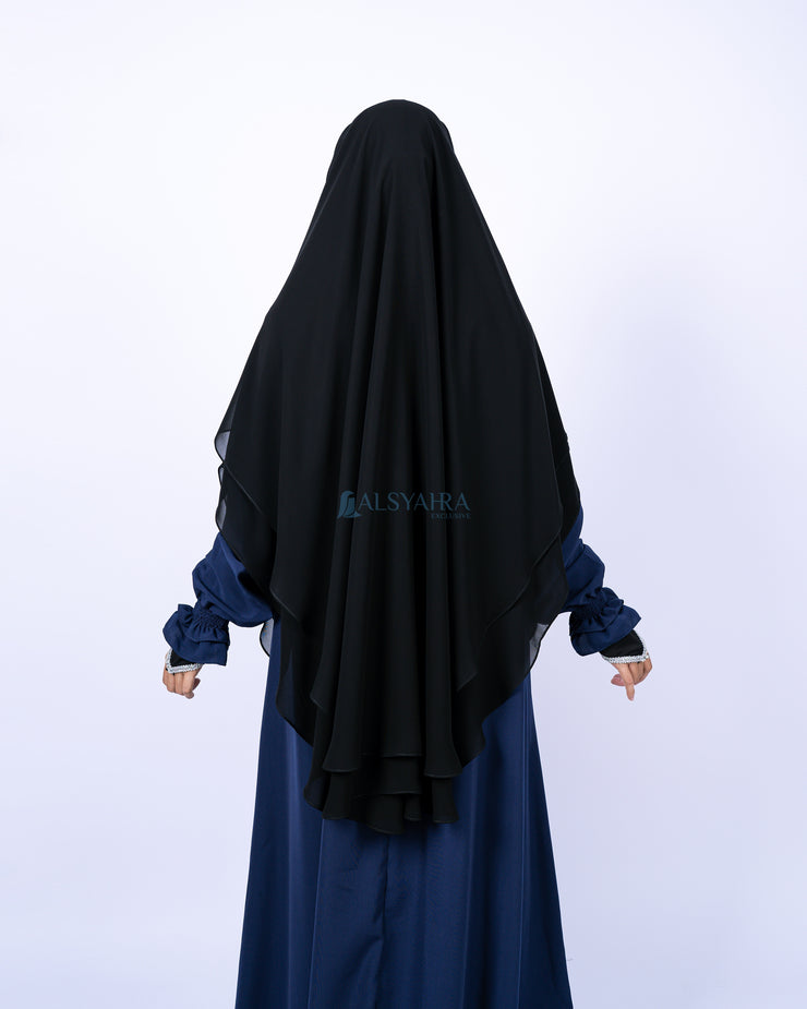 French Khimar Handless Fatimah Sifon Silk Jetblack 2 Layer Alsyahra Exclusive L