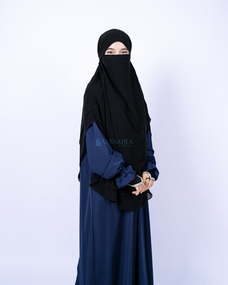 French Khimar Handless Fatimah Sifon Silk Jetblack 2 Layer Alsyahra Exclusive L
